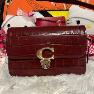 Coach Dark Red Croc-Embossed Crossbody Bag
